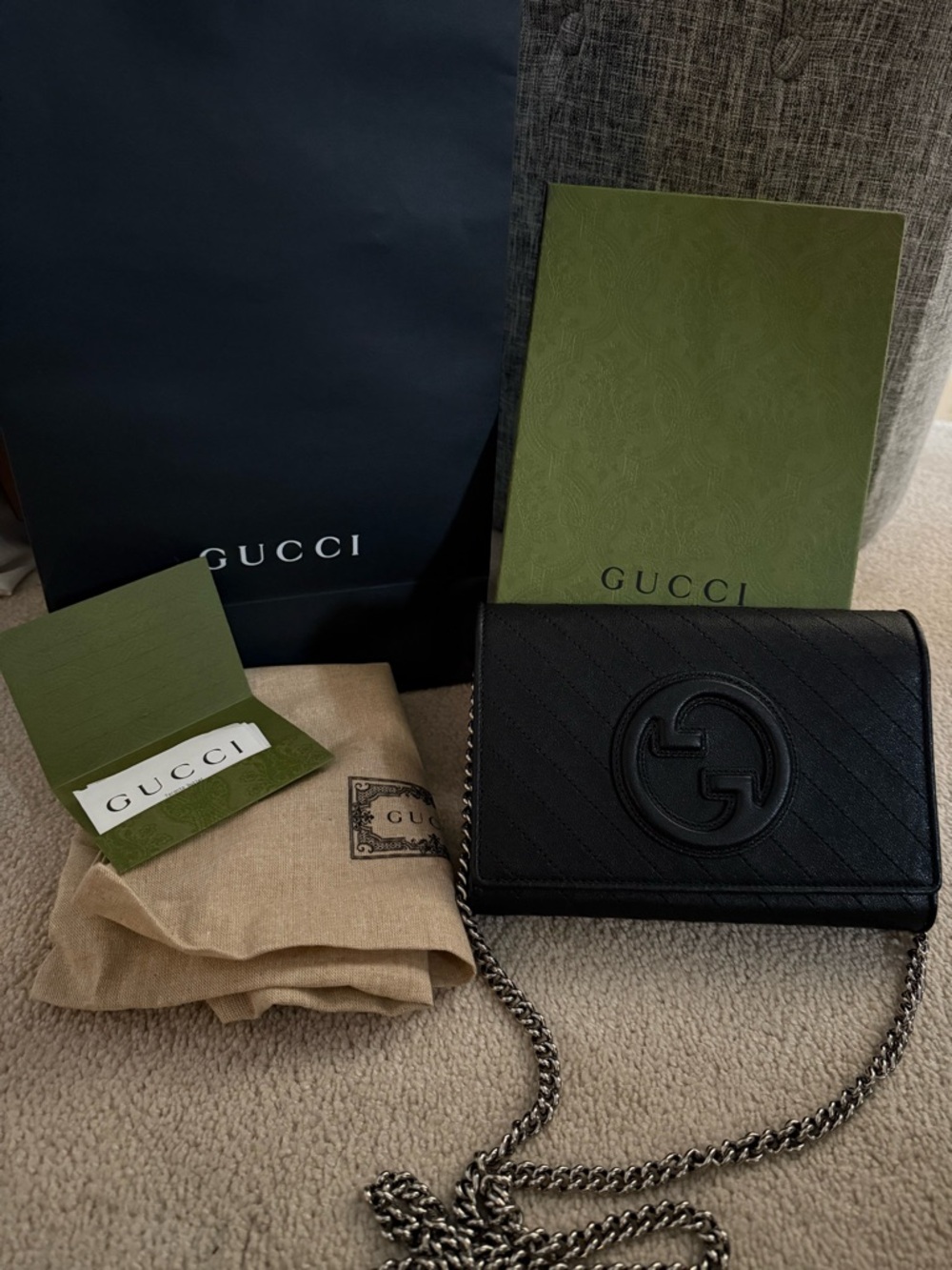 Gucci Black Quilted Crossbody Bag with Chain GG Like New
